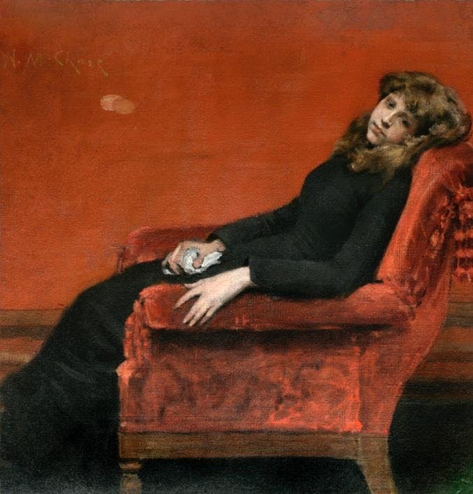 William Merritt Chase, The Young Orphan [or] An Idle Moment [or] Portrait, 1884. Oil on canvas, 44 × 42 in. National Academy of Design, New York. Courtesy American Federation of Arts.