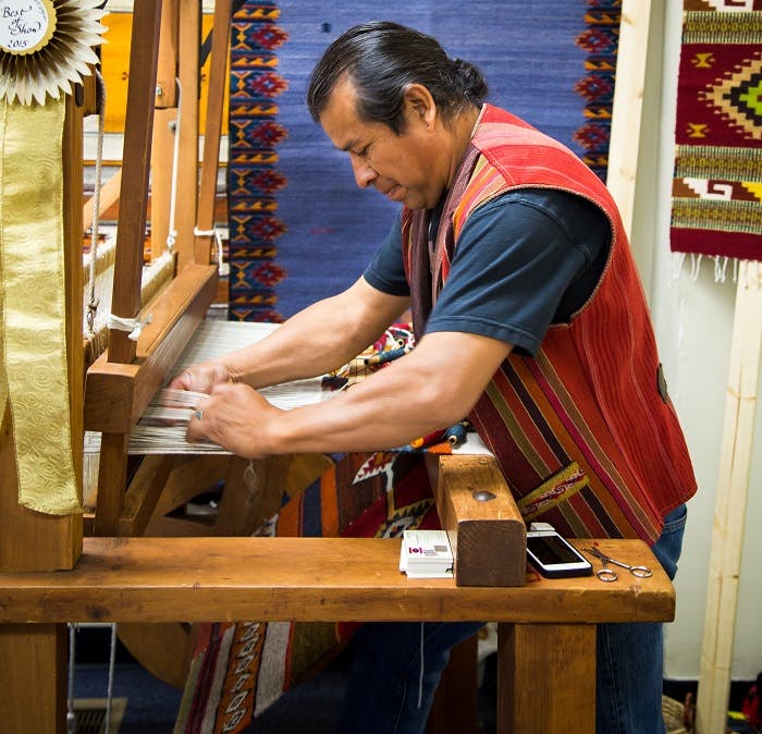 Sergio Martinez creates wool carpets, rugs and tapestries to preserve the Zapotec cultural legacy. Martinez will demonstrate his art at the Market.