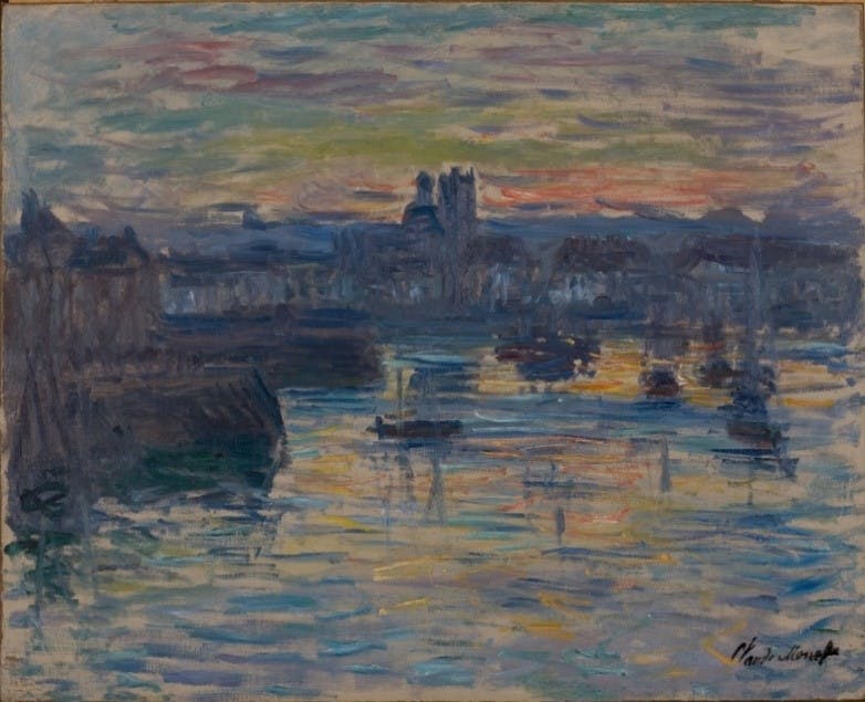 Claude Monet (French, 1840–1926), Port of Dieppe, Evening, 1882. Oil on canvas, 23 x 28 3/8 inches. Dixon Gallery and Gardens; Gift of Montgomery H. W. Ritchie, 1996.2.7