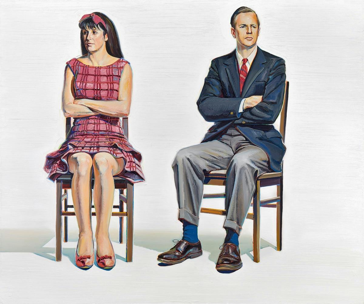 Wayne Thiebaud (American, 1920–2021), Two Seated Figures, 1965. Oil on canvas, 60 x 72 in. Crocker Art Museum, gift of the Wayne Thiebaud Foundation in memory of Betty Jean Thiebaud and C. K. McClatchy, 2022.92.1. © Wayne Thiebaud / Licensed by VAGA at Artists Rights Society (ARS), NY.